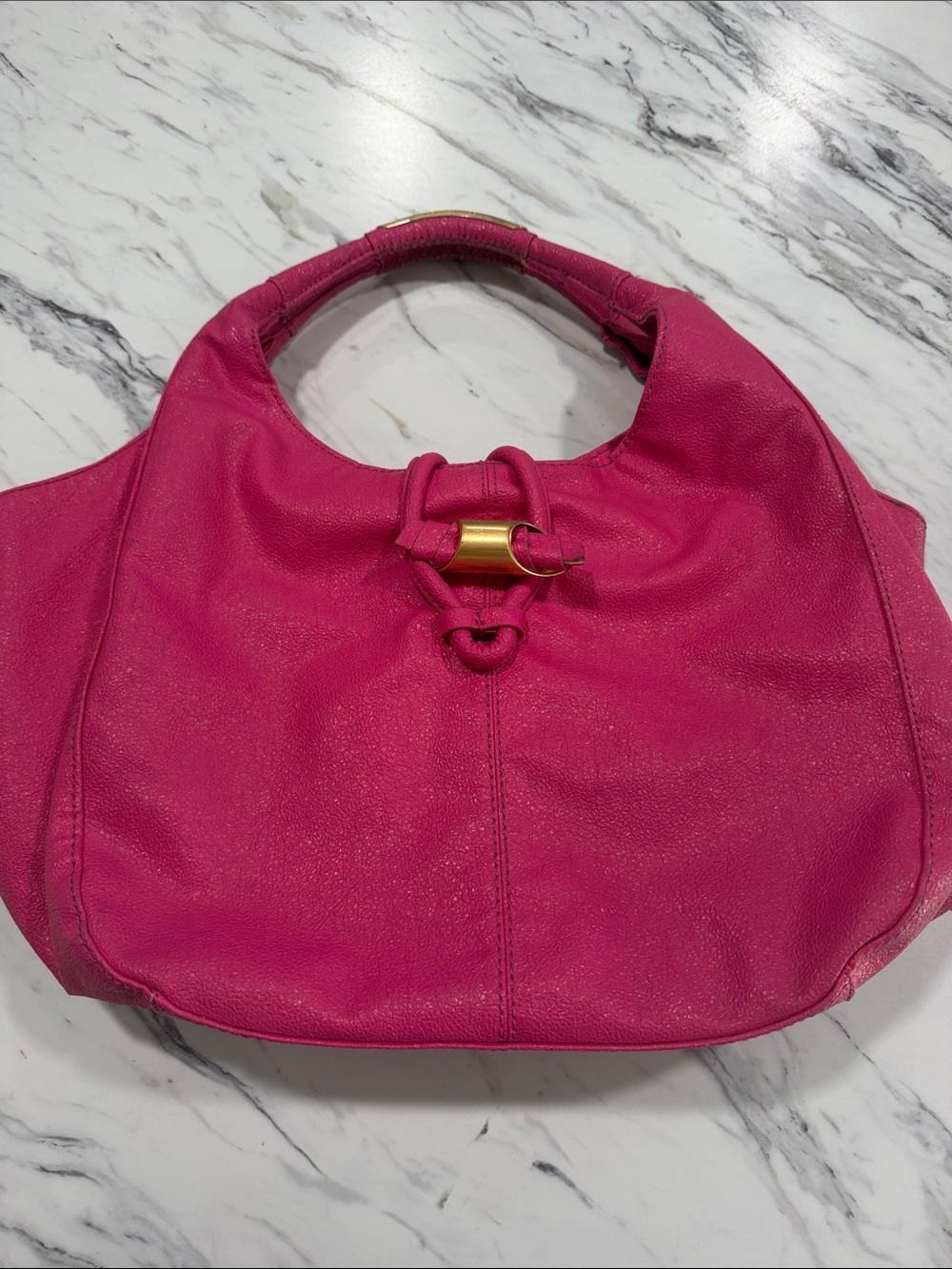 ANTONIO MELANI Hot Pink Leather Shoulder Hobo with Gold-Tone Accent